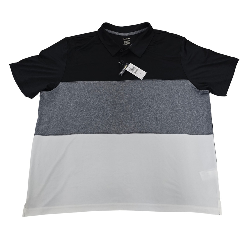 Haggar Easy‎ Care Colorblock Polo Shirt Mens XXL Black Gray White NWT